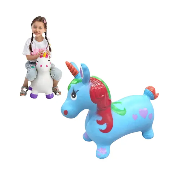 Unicorn Gonflabil din Cauciuc Rezistent, cu Lumini și Muzică, 50 x 60 cm – Bleu Magic