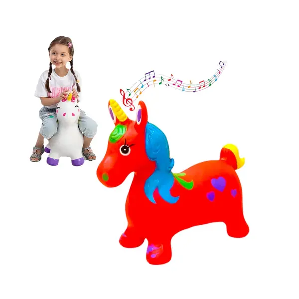 Unicorn Gonflabil din Cauciuc Rezistent, cu Lumini și Muzică, 50 x 60 cm – Roșu Vibrant