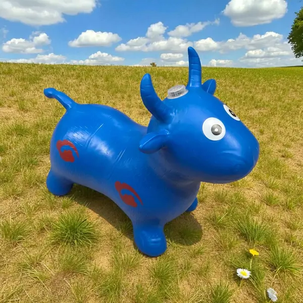 Vacuță Gonflabilă de Sărit pentru Copii, din Cauciuc Rezistent, cu Sunete și Lumini - Albastru