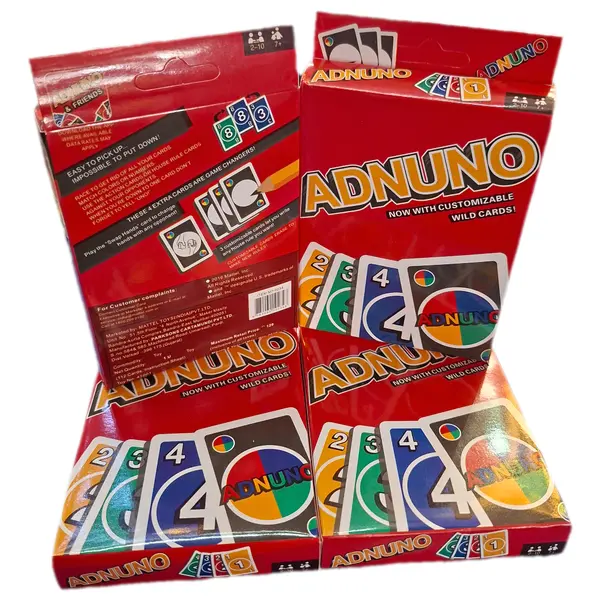 Joc de Cărți ADNUNO, Set Complet 112 Cărți, Include Cărți Wild Personalizabile și Instrucțiuni