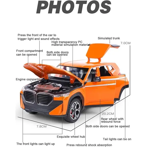 Machetă Metalică SUV XM – Scara 1:24, Die-Cast, Portiere Mobile, Sunete și Lumini Interactive