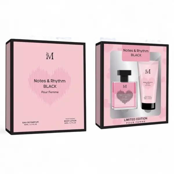 Casetă Cadou Femei NOTES & RHYTHM BLACK (Parfum 50 ml + Loțiune de Corp 50 ml)