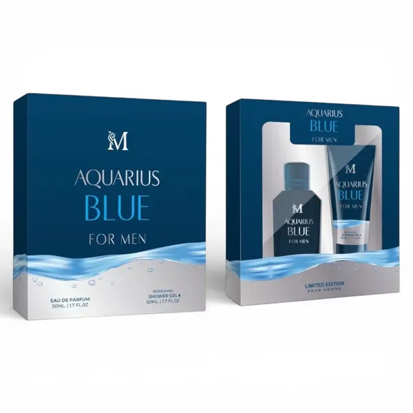 Casetă Cadou Bărbați AQUARIUS BLUE (Parfum 50 ml + Gel de Duș 50 ml)