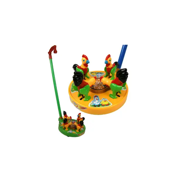 Jucărie de Împins Interactivă „Cocoșelul Vesel” – Cu Băț Detașabil, Aripi Mobile și Sunete Mecanice
