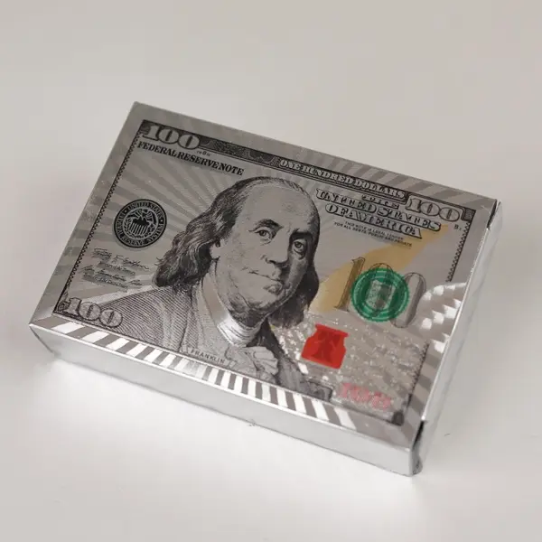 Set 10 Pachete Cărți de Joc Profesionale din Plastic, Design "100 Dollars", Rezistente la Apă și Flexibile