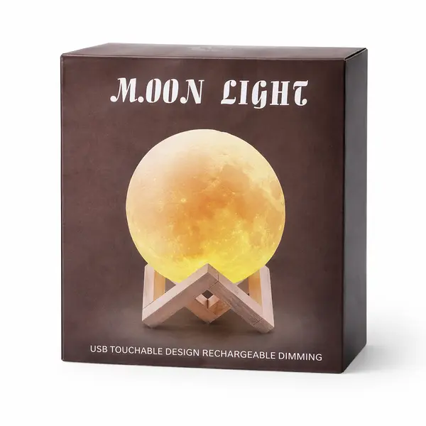 Lampă LED 3D Moon Light USB, Model Touch Control Reglabil, Diametru 15 cm, cu Suport Lemn