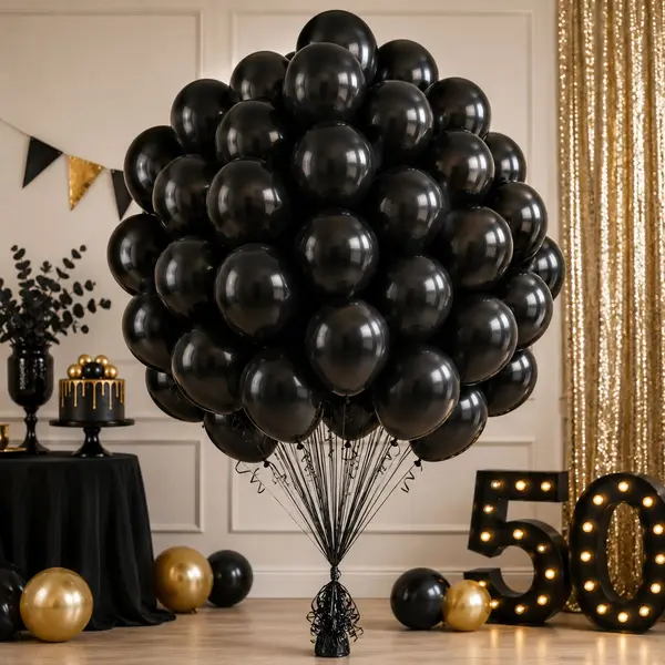 Set 50 Baloane din Latex, Negru, Ideale pentru Petreceri și Aniversări