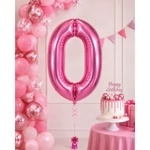 Balon din folie de aluminiu, Cifra 0, Roz metalizat, înălțime 81 cm (32 inch)