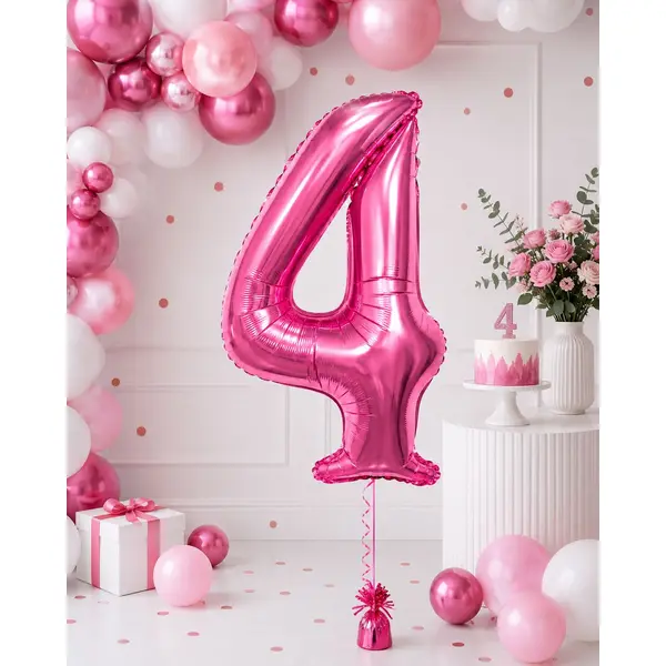 Balon din folie de aluminiu, Cifra 4, Roz metalizat, înălțime 81 cm (32 inch)