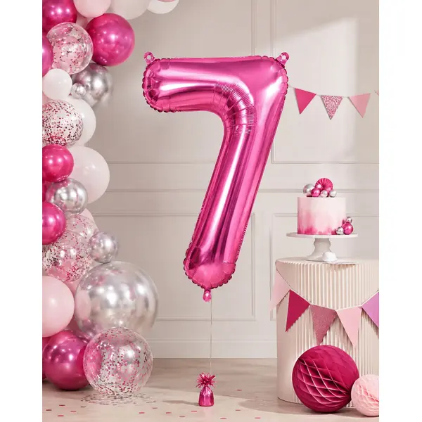 Balon din folie de aluminiu, Cifra 7, Roz metalizat, înălțime 81 cm (32 inch)