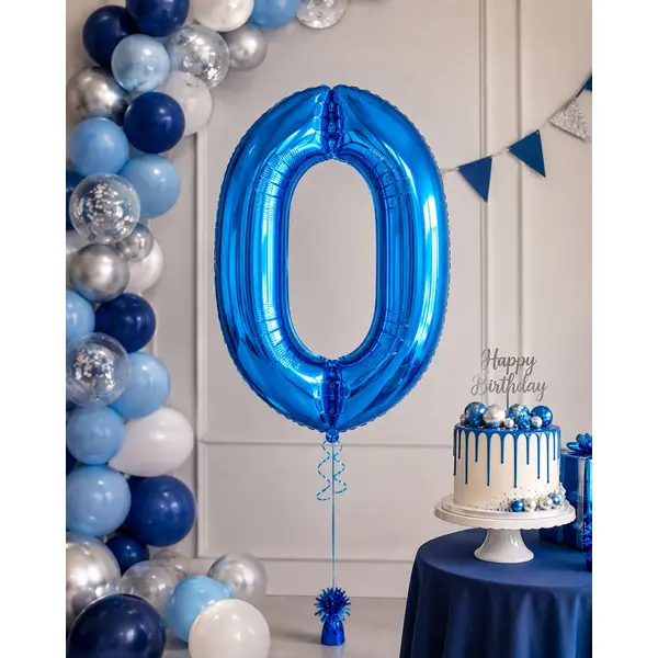 Balon din folie de aluminiu, Cifra 0, Albastru, înălțime 81 cm (32 inch)