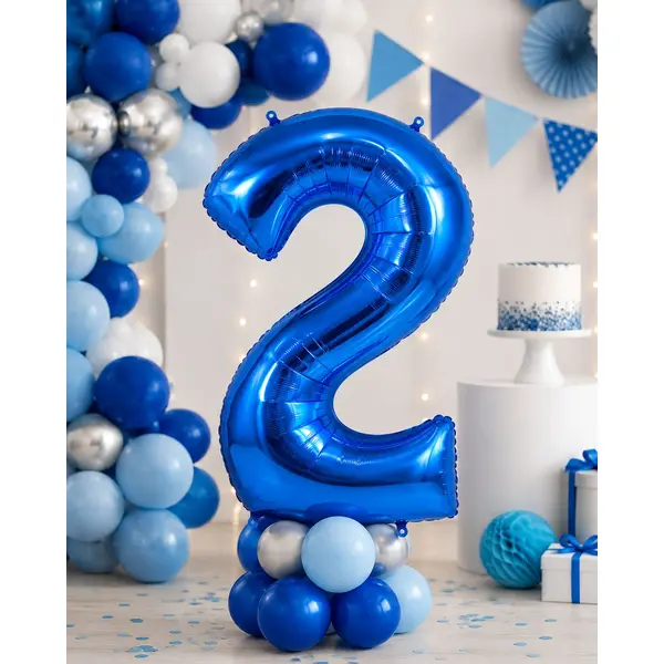 Balon din folie de aluminiu, Cifra 2, Albastru, înălțime 81 cm (32 inch)