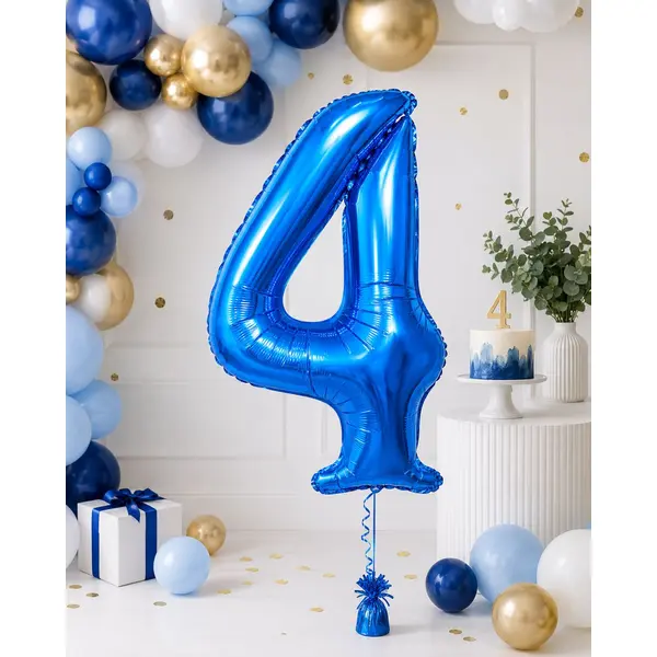 Balon din folie de aluminiu, Cifra 4, Albastru, înălțime 81 cm (32 inch)