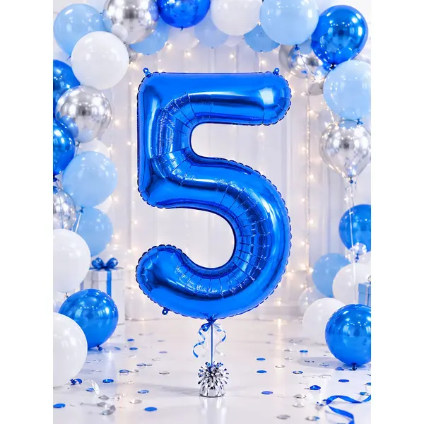 Balon din folie de aluminiu, Cifra 5, Albastru, înălțime 81 cm (32 inch)