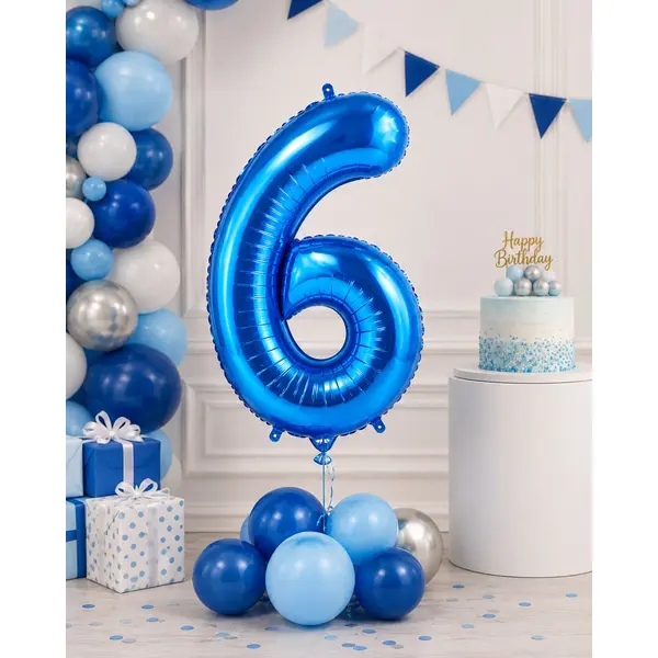 Balon din folie de aluminiu, Cifra 6, Albastru, înălțime 81 cm (32 inch)