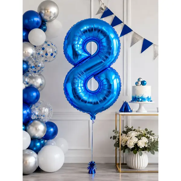 Balon din folie de aluminiu, Cifra 8, Albastru, înălțime 81 cm (32 inch)