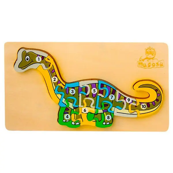 Puzzle Clasic din Lemn pentru Copii, Model Dino 2 cu Cifre de la 1 la 10, Joc Educativ și Logico-Matematic
