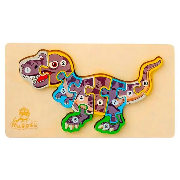 Puzzle Clasic din Lemn pentru Copii, Model Dino 3 cu Cifre de la 1 la 10, Joc Educativ și Logico-Matematic