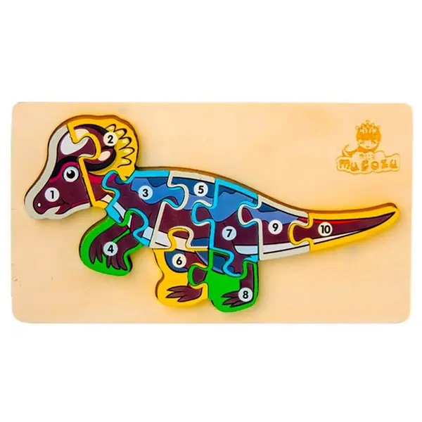 Puzzle Clasic din Lemn pentru Copii, Model Dino 1 cu Cifre de la 1 la 10, Joc Educativ și Logico-Matematic