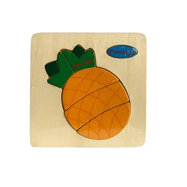 Puzzle din Lemn pentru Bebeluși și Copii Mici, Model Ananas, Joc Educativ în Relief