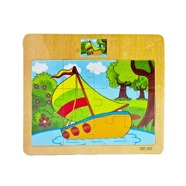 Puzzle Clasic din Lemn pentru Copii și Bebeluși, Model Bărcuță și Navigație pe Râu, Joc Educativ de Potrivire