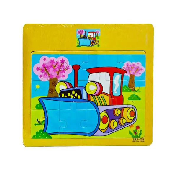 Puzzle Clasic din Lemn pentru Copii și Bebeluși, Model Buldozer și Utilaje de Șantier, Joc Educativ de Potrivire