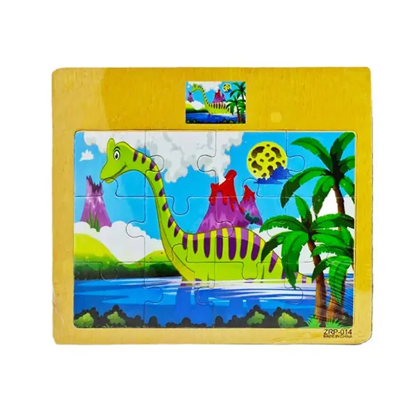 Puzzle Clasic din Lemn pentru Copii și Bebeluși, Model Lacul Dino și Dinozauri Preistorici, Joc Educativ de Potrivire