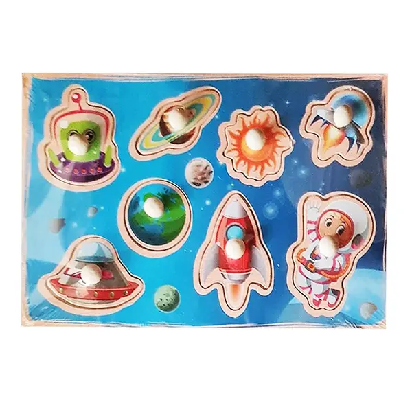 Puzzle din Lemn Încastru cu Pioneze, Model Cosmos și Spațiu Cosmic, Joc Educativ pentru Copii