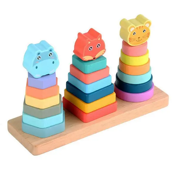 Joc Educativ Montessori din Lemn, Sortator Forme Geometrice, Culori și Animale