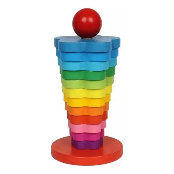 Turn Montessori din Lemn „Floarea Curcubeu”, Jucărie Educativă de Stivuire și Sortare