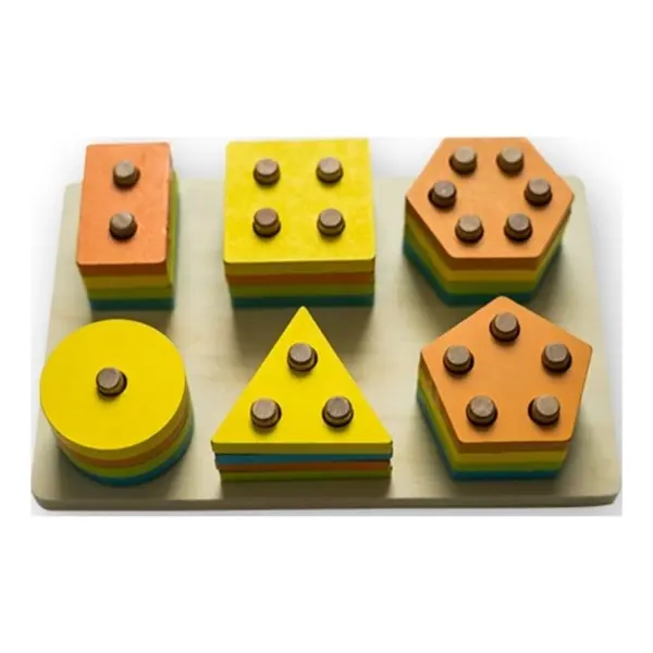 Joc Educativ Montessori din Lemn, Sortator cu 6 Zone pentru Forme Geometrice și Culori