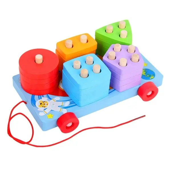 Jucărie Educativă Tip Montessori din Lemn, Model Geometrie și Fracții Vizuale