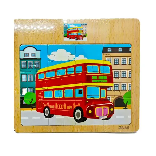 Puzzle Clasic din Lemn pentru Copii și Bebeluși, Model London Bus și Arhitectură Urbană, Joc Educativ de Potrivire