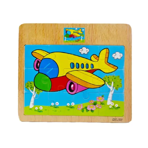 Puzzle Clasic din Lemn pentru Copii și Bebeluși, Model Avionul Galben pe Cer, Joc Educativ de Potrivire