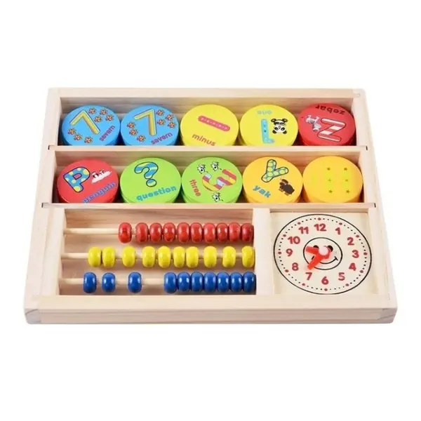 Centru Educațional Multifuncțional din Lemn, Numărătoare Școlară cu Ceas și Set de Calcul Matematic