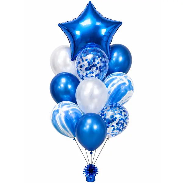 Set Baloane Petrecere, Balon Stea din Folie și Confetti, Umflare Aer/Heliu, Albastru