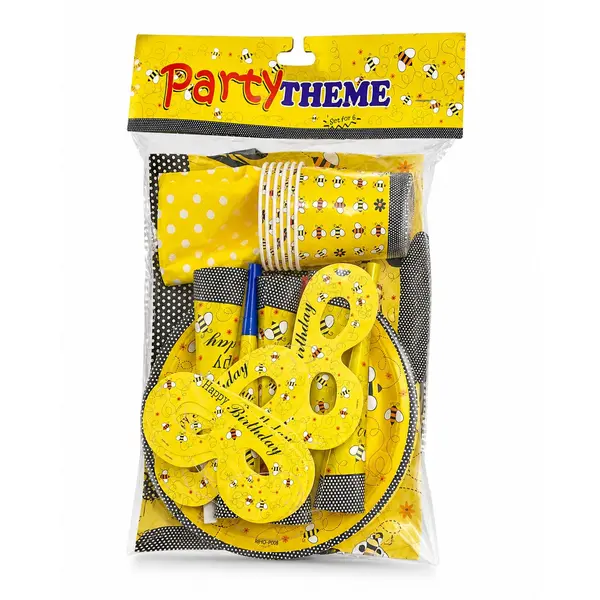 Set Accesorii Petrecere Aniversară, Tematică Albinuțe, Galben/Negru, 31 Piese