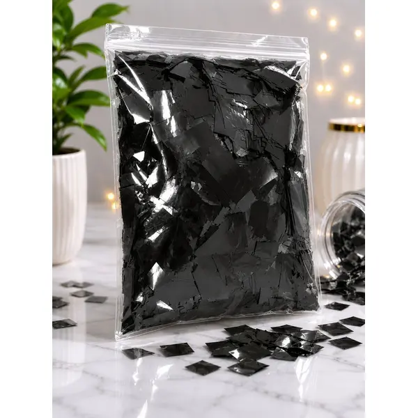 Confeti Glitter Negru Metalizat din PET, Formă Dreptunghiulară, Dimensiune 5x2 cm