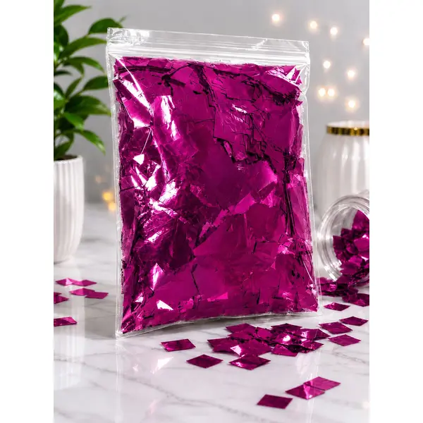 Confeti Glitter Roz Metalizat din PET, Formă Dreptunghiulară, Dimensiune 5x2 cm