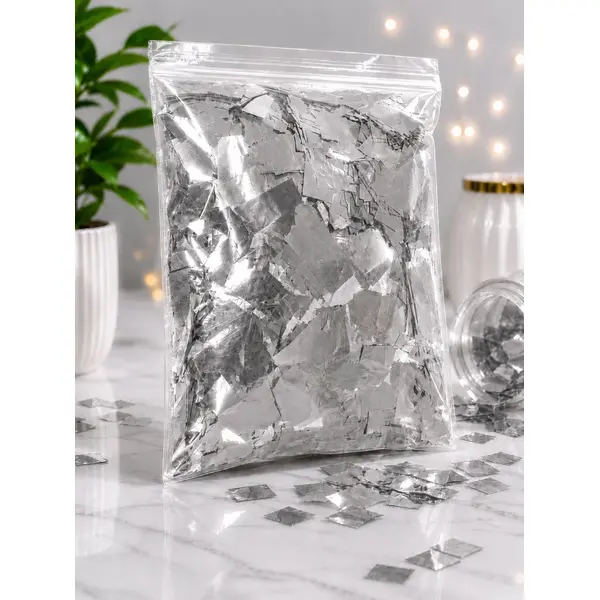 Confeti Glitter Argintiu Metalizat din PET, Formă Dreptunghiulară, Dimensiune 5x2 cm