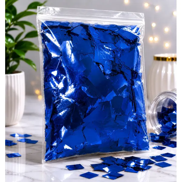 Confeti Glitter Albastru Metalizat din PET, Formă Dreptunghiulară, Dimensiune 5x2 cm