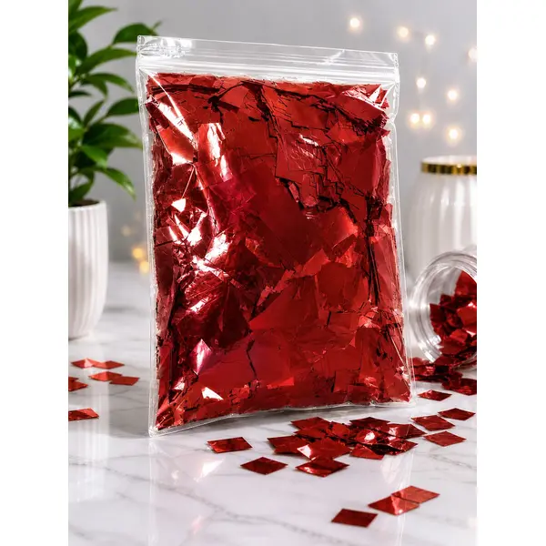 Confeti Glitter Roșu Metalizat din PET, Formă Dreptunghiulară, Dimensiune 5x2 cm