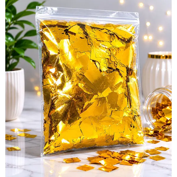 Confeti Glitter Auriu Metalizat din PET, Formă Dreptunghiulară, Dimensiune 5x2 cm