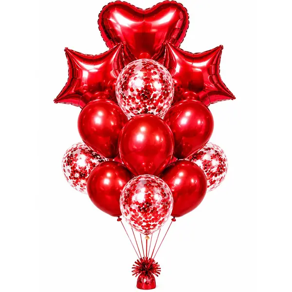 Set Baloane Petrecere, Balon Inima din Folie și Confetti, Umflare Aer/Heliu, Rosu