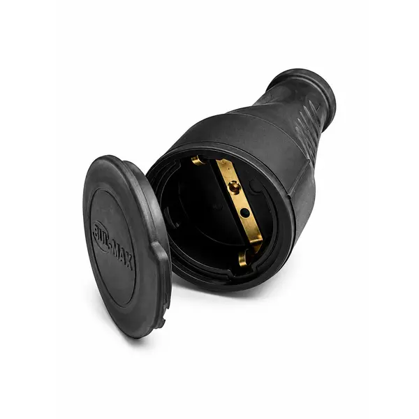 Cuplă Portabilă (Priză Mamă) Schuko, din Cauciuc, 16A, 250V, cu Împământare și Capac de Protecție, IP44, Negru