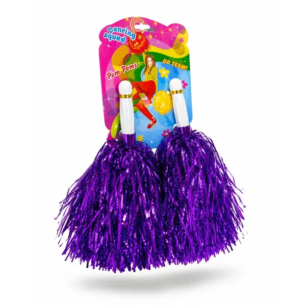 Set 2 Pompoane Majorete, Mov Metalizat, cu Mâner de Plastic, Accesorii Petrecere și Sport