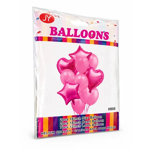 Set Complet cu Baloane din Folie și Latex, 11 Baloane, Roz