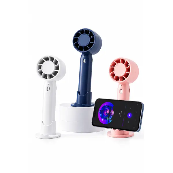 Ventilator Portabil Reîncărcabil USB cu Suport de Birou și Suport pentru Telefon, 3 Trepte de Viteză și Baterie Integrată