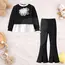 Compleu fete negru cu bluză și pantaloni evazați