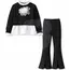 Compleu fete elegant negru cu bluză și pantaloni evazați, set en-gros 6 bucăți, mărimi 4–14 ani